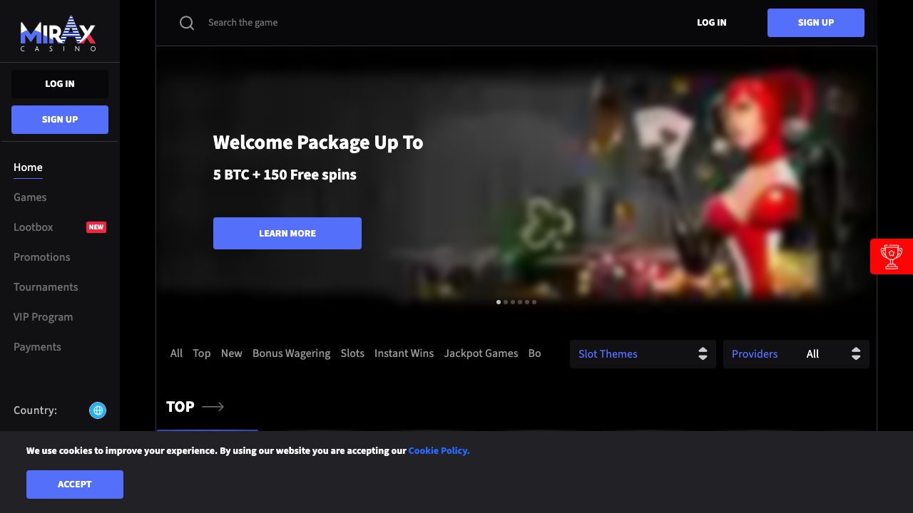 Mirax Casino lobby screenshot